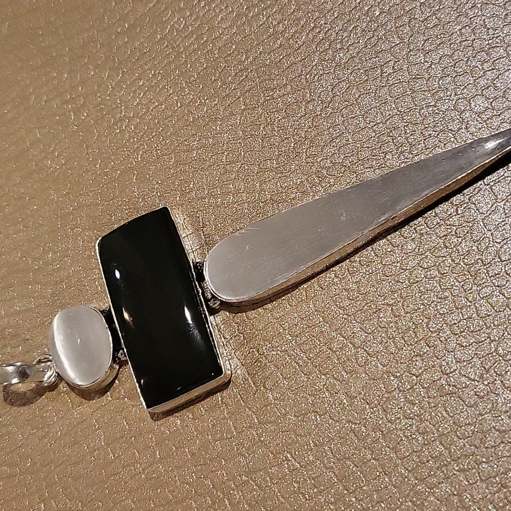Gorgeous Selenite & Black Obsidian Pendant - Picture 2 of 7